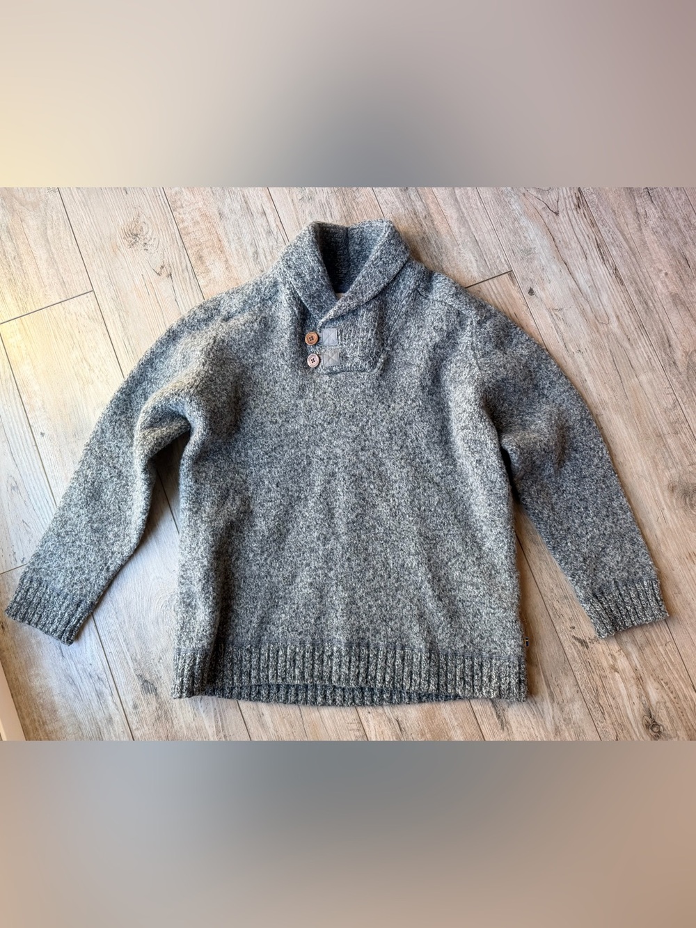 Fjallraven Lada Sweater Mens 2XL Gray Wool Blend Shawl Collar Knit Pullover